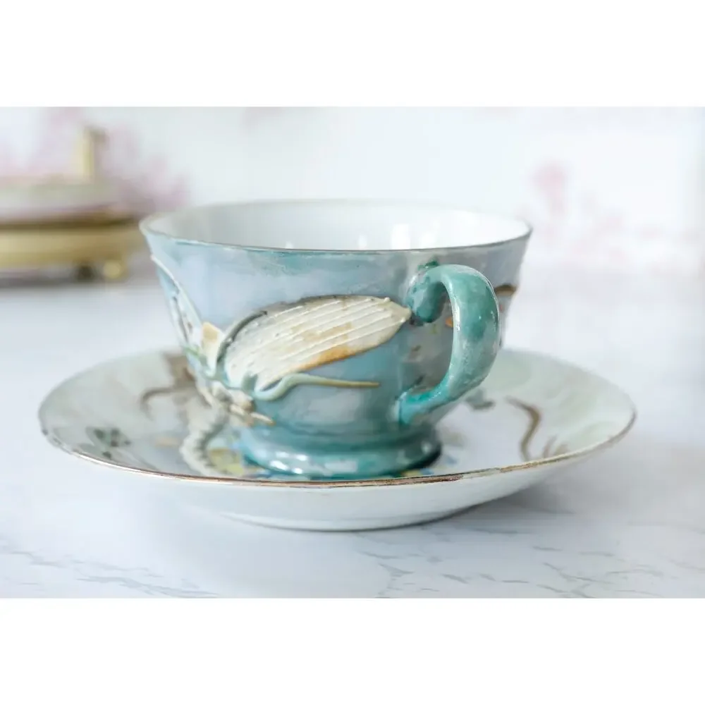 VTG Moriage Dragonware New York City Teacup Set Geisha Lithophane Chinoiserie